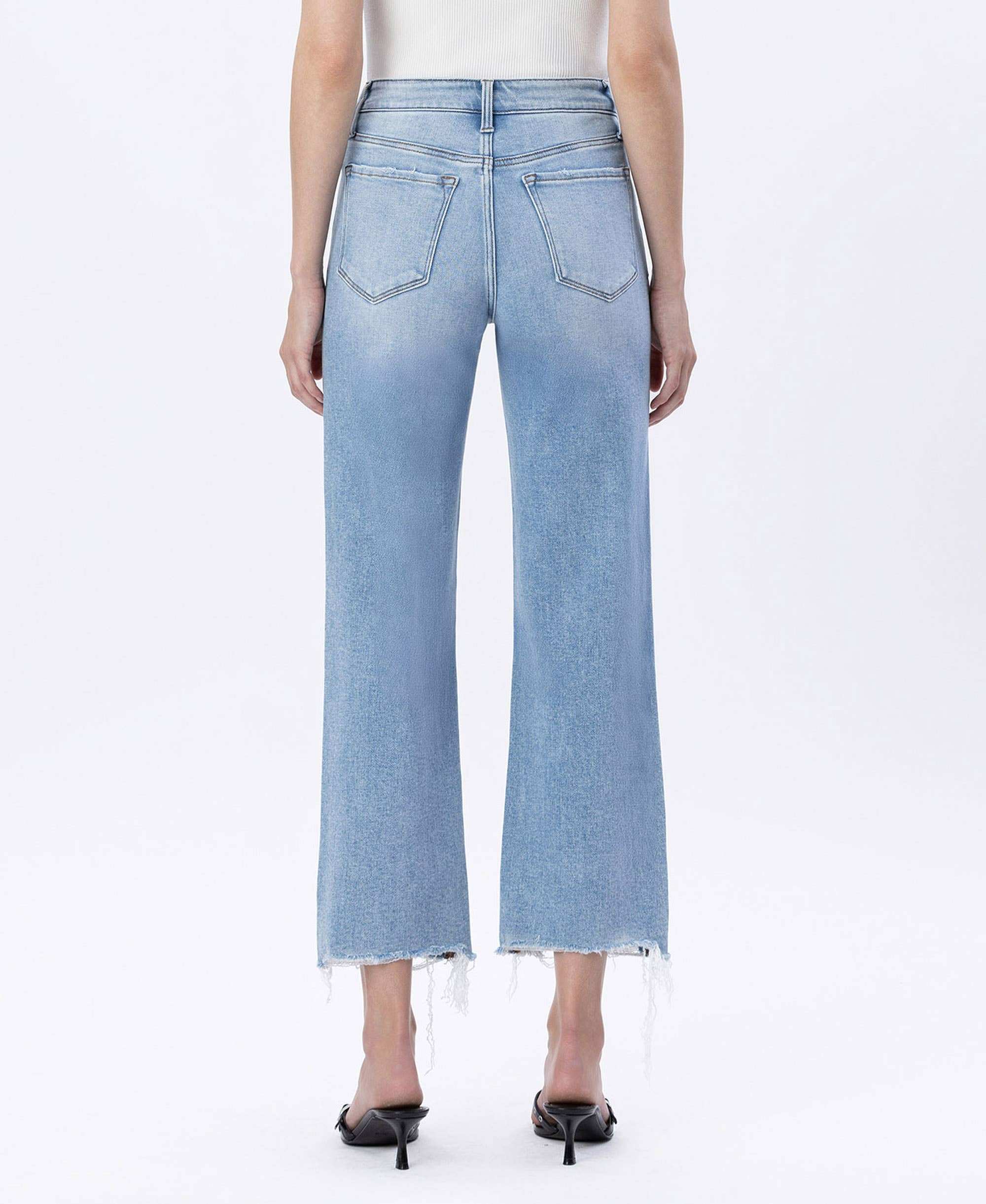 Ezra High Rise Distressed Slim Wide Jeans