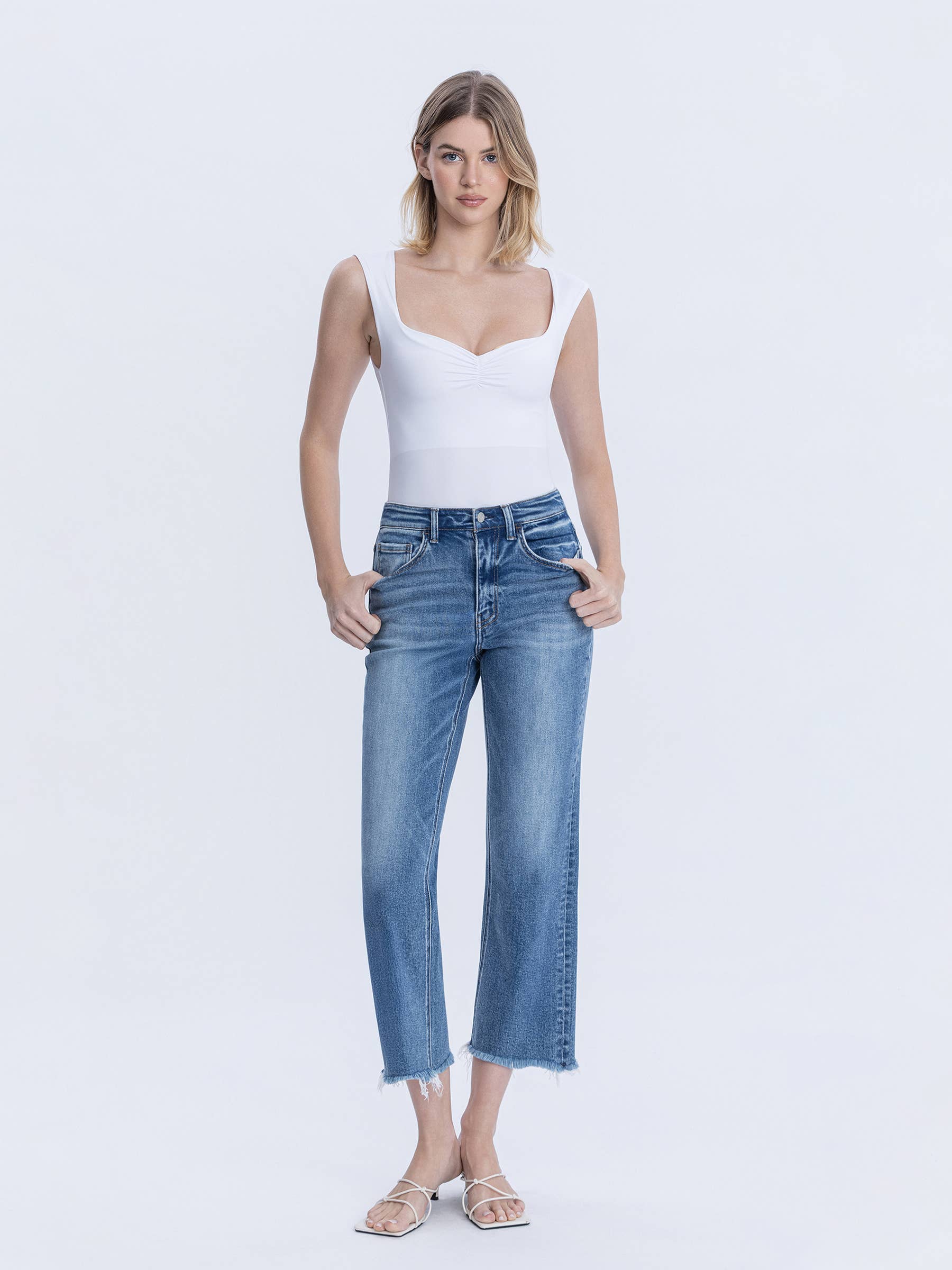 Well Made High Rise Frayed Hem Crop Jeans