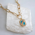 CZ Enamel Rainbow Paperclip Toggle Necklace