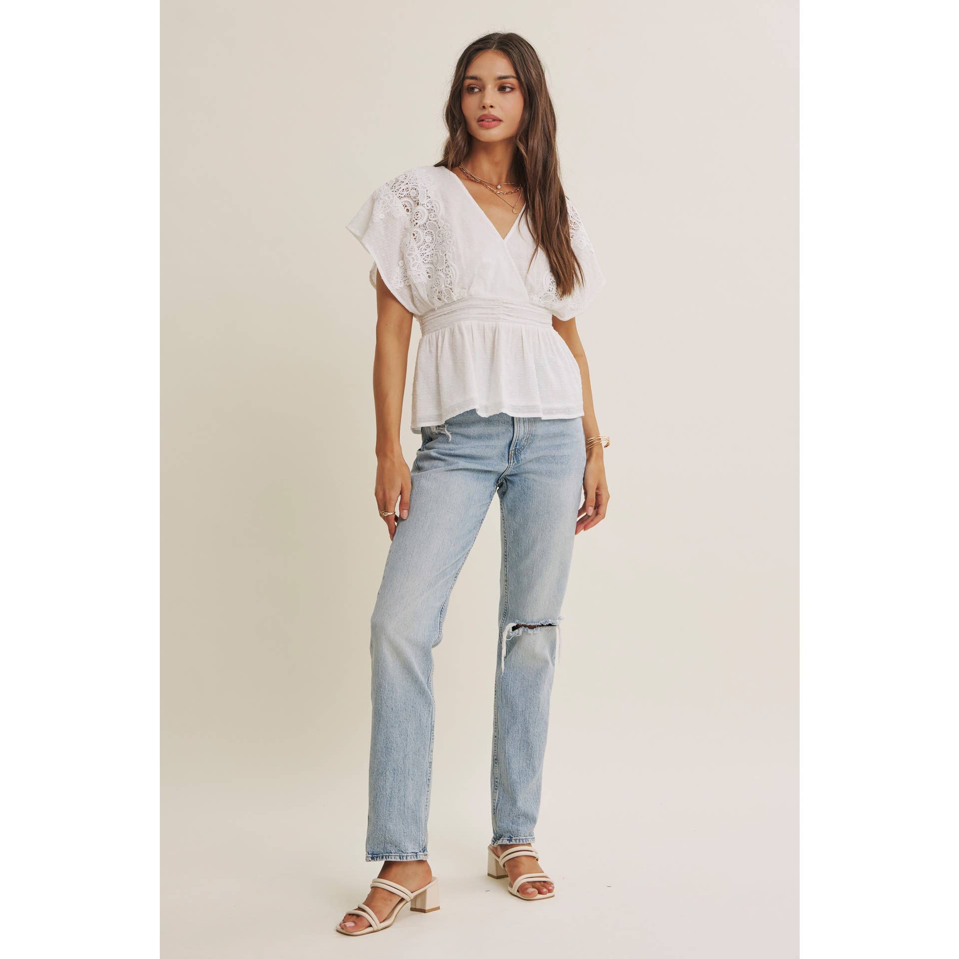 The June Swiss Dot Lace Peplum Blouse