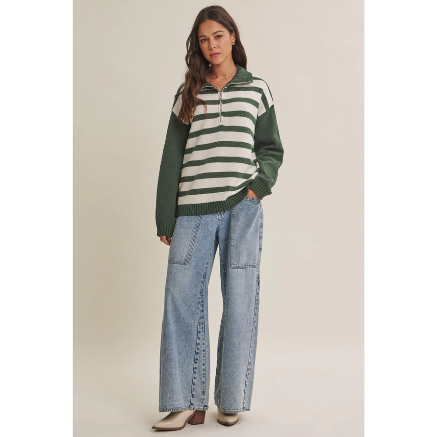 The Sasha Half-Zip Striped Sweater