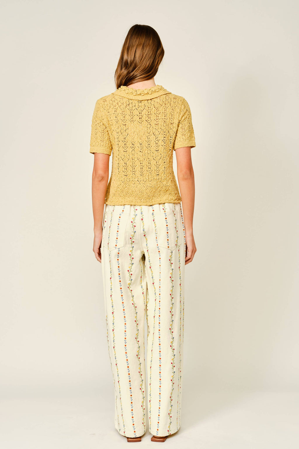 The Kehlani Flower Embroidered Wide Leg Pants