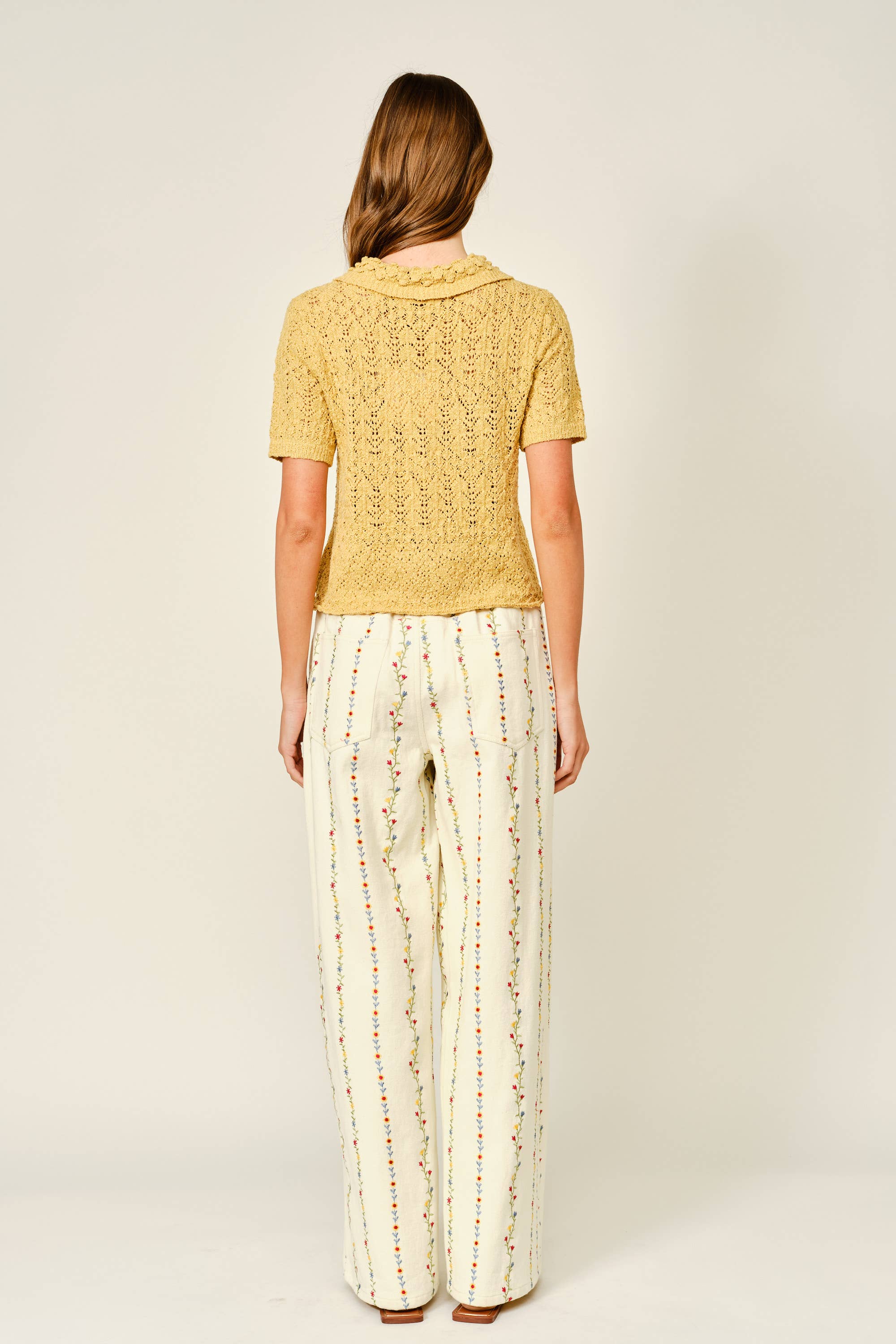 The Kehlani Flower Embroidered Wide Leg Pants