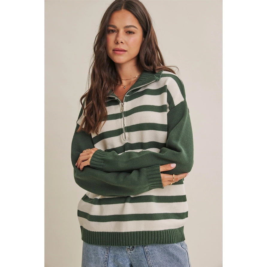 The Sasha Half-Zip Striped Sweater