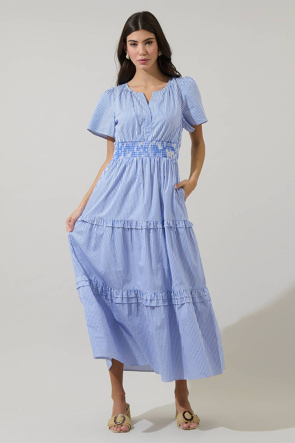 Sherah Striped Tiered Maxi Dress