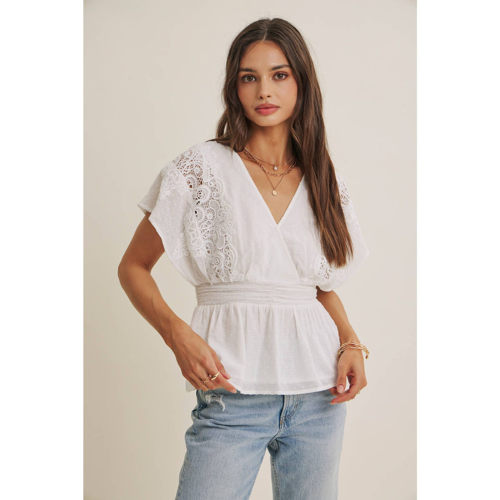 The June Swiss Dot Lace Peplum Blouse