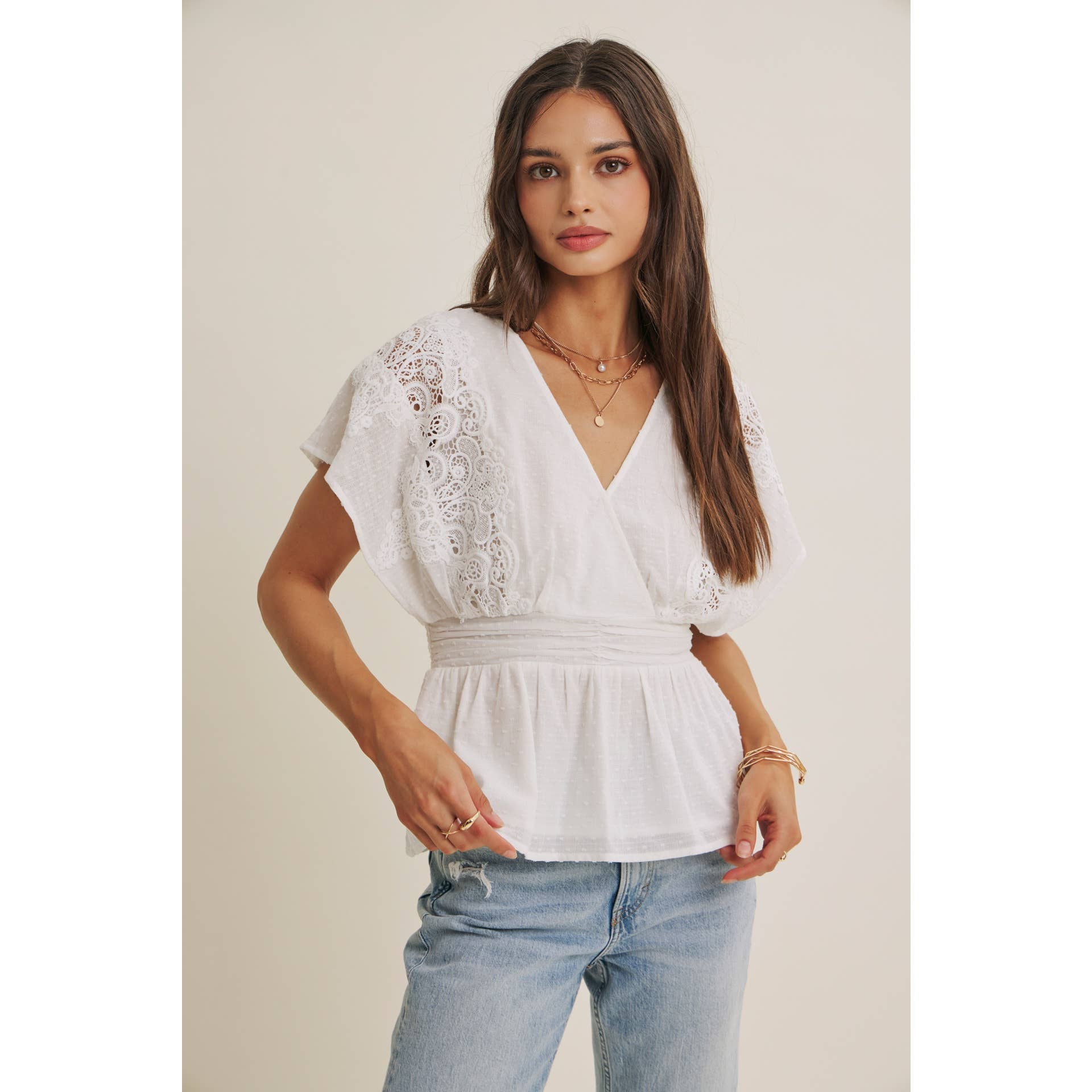 The June Swiss Dot Lace Peplum Blouse