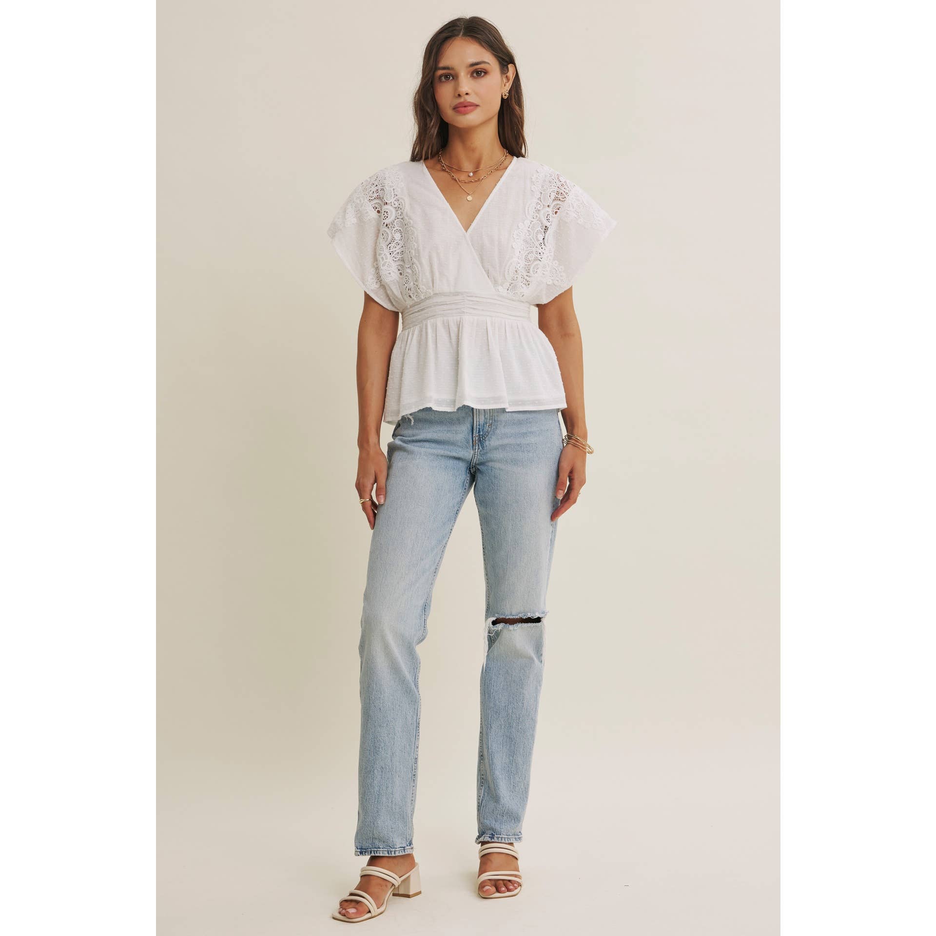 The June Swiss Dot Lace Peplum Blouse