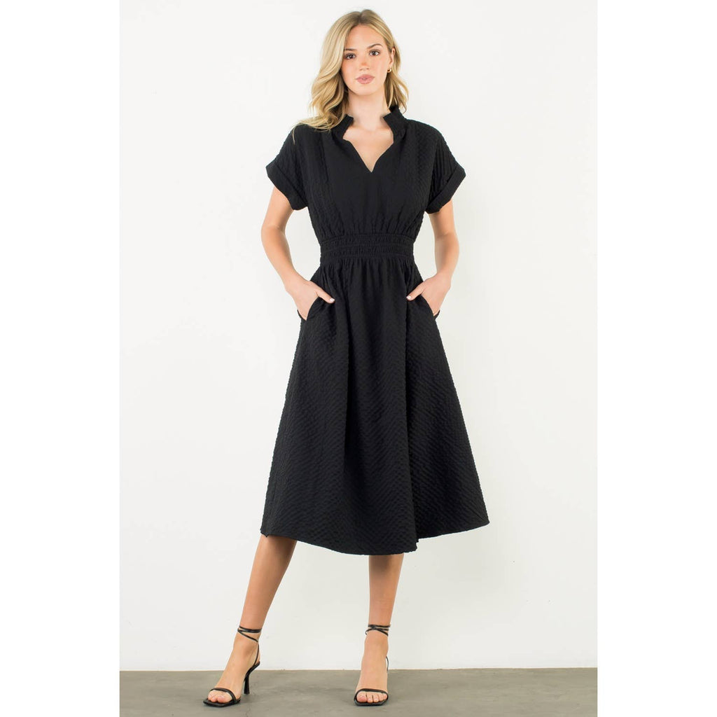 The Ruth Textured Split Neck Dress