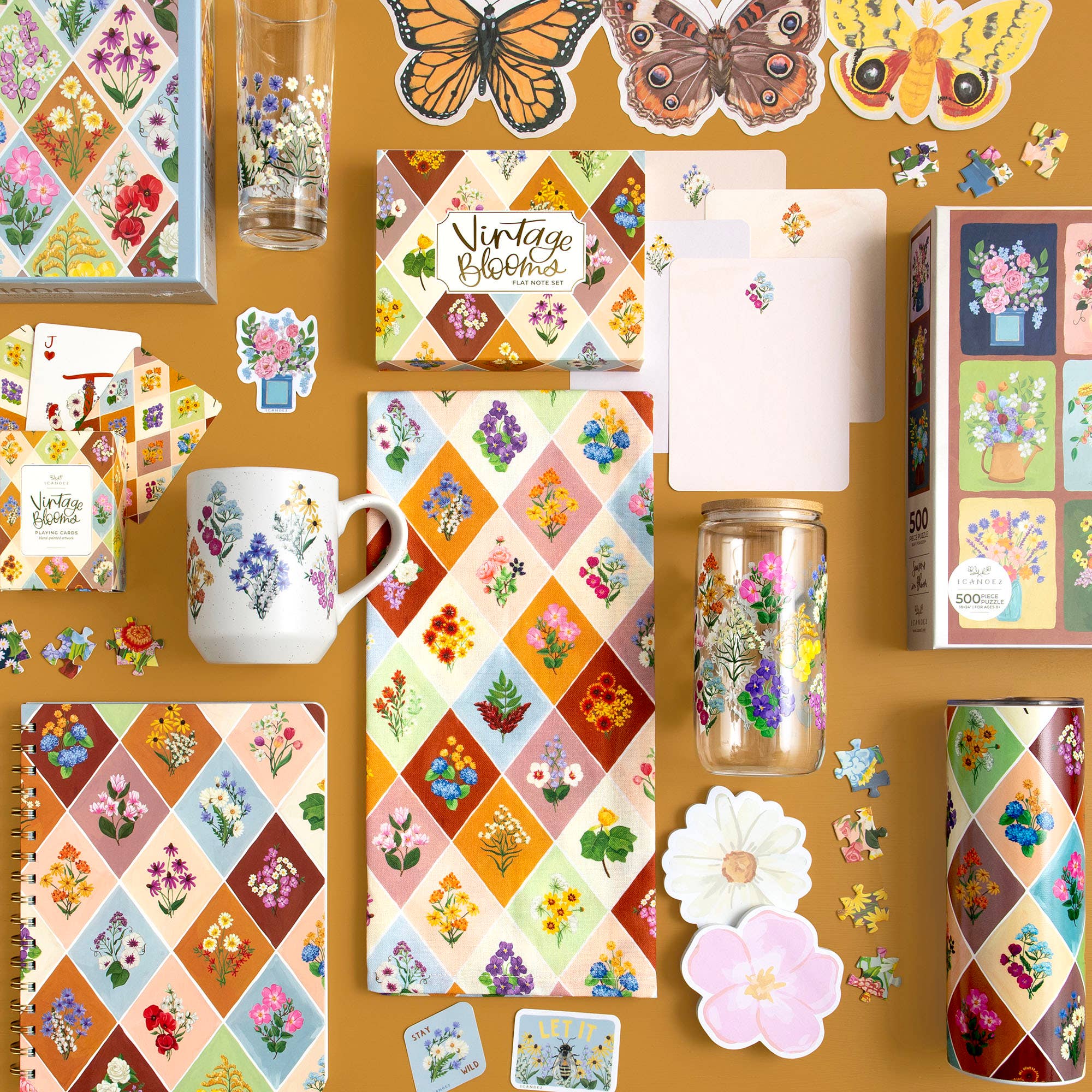Vintage Blooms Floral Tin Recipe Box with Cards
