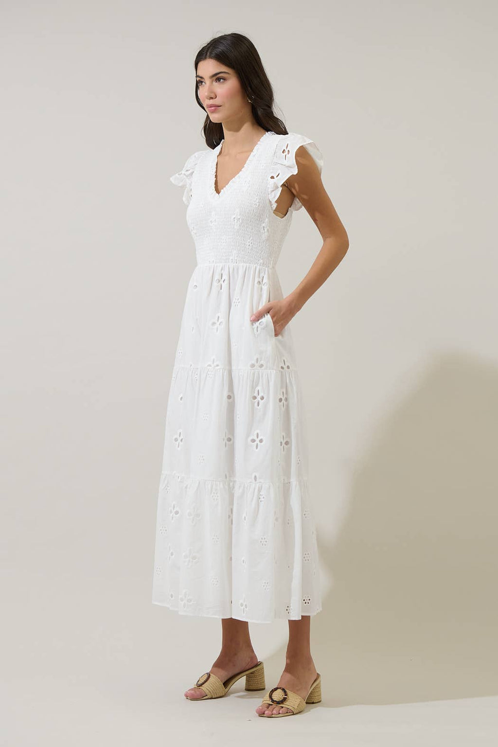 Kinna Eyelet Tiered Midi Dress