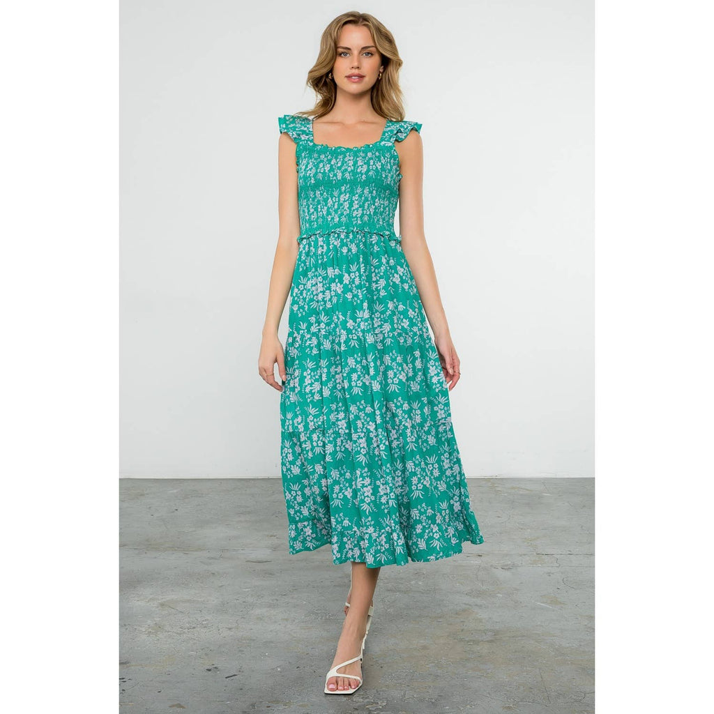 The Jasmine Green Floral Smocked Maxi Dress