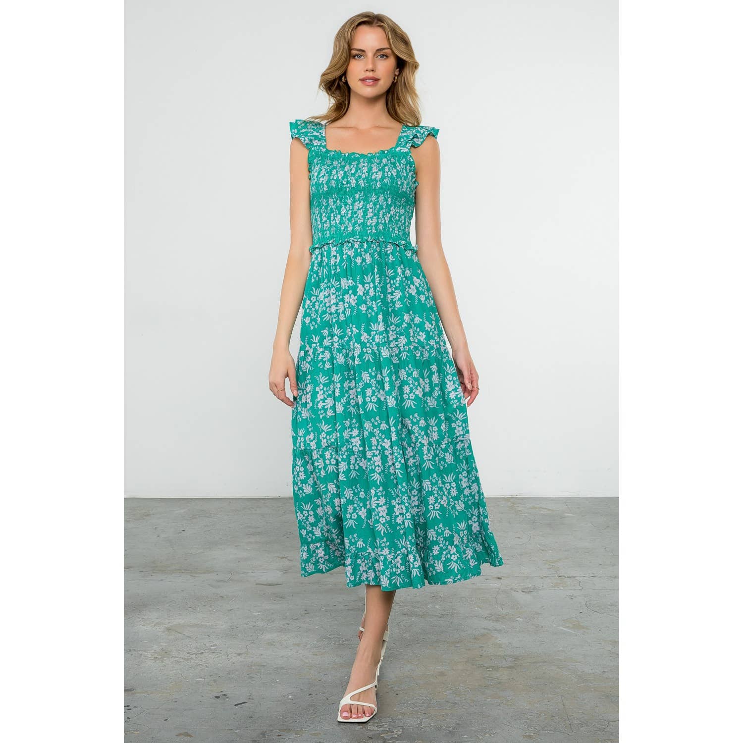 The Jasmine Green Floral Smocked Maxi Dress