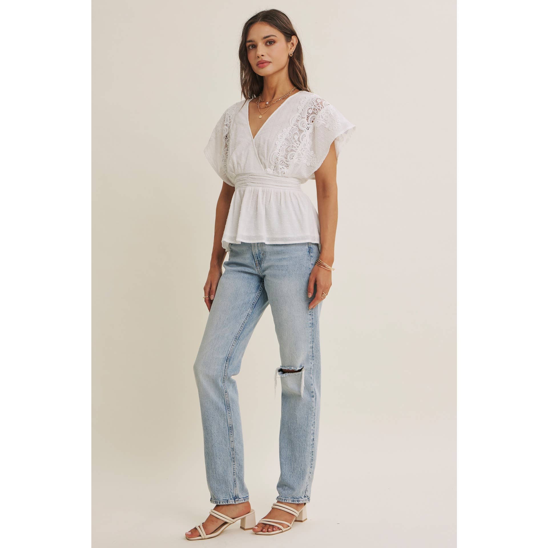 The June Swiss Dot Lace Peplum Blouse