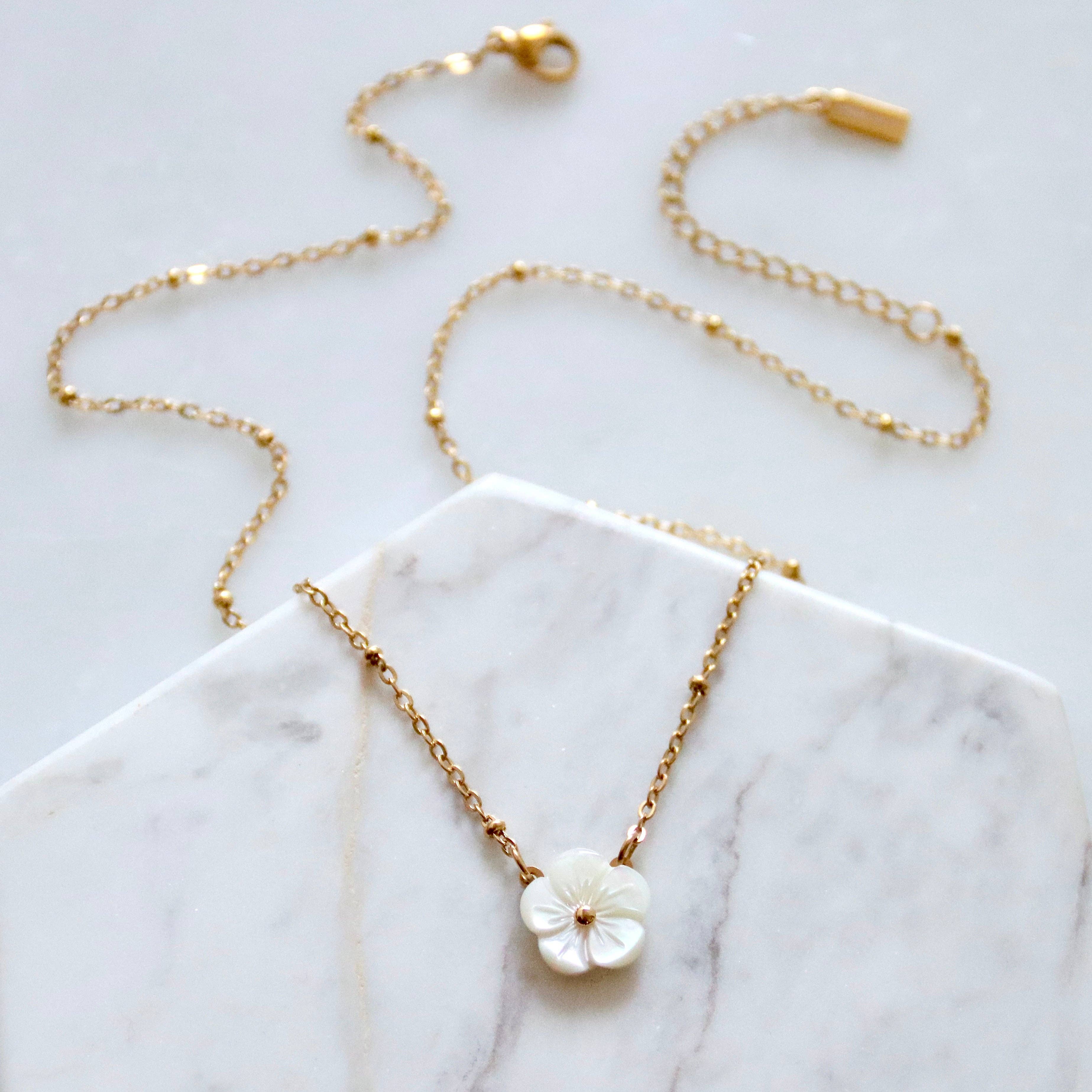 Mother of Pearl Flower Necklace - Waterproof