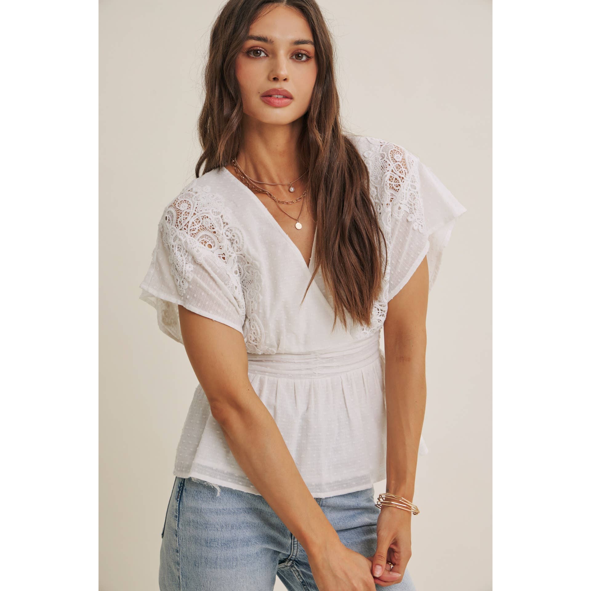 The June Swiss Dot Lace Peplum Blouse