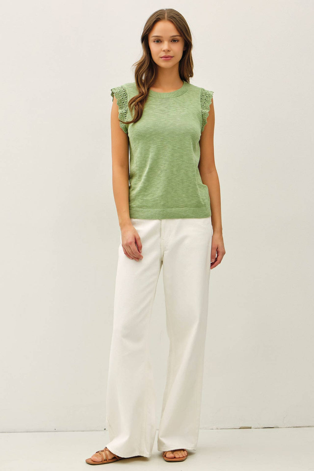 The Allie Crochet Ruffle Cap Sleeve Top