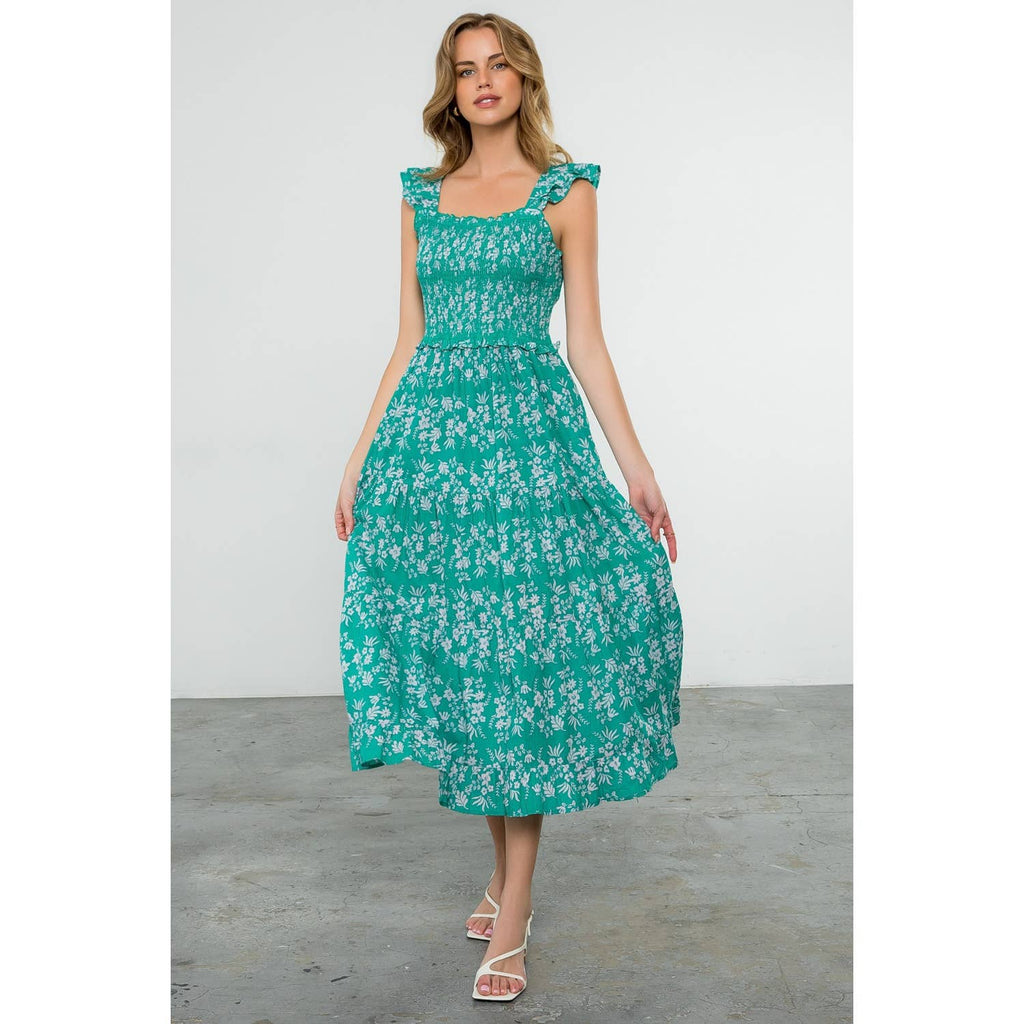 The Jasmine Green Floral Smocked Maxi Dress