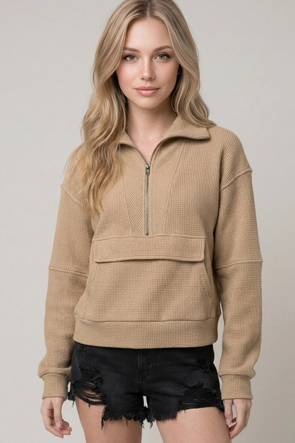 The Stevie Waffle Textured Half-Zip Sweatshirt