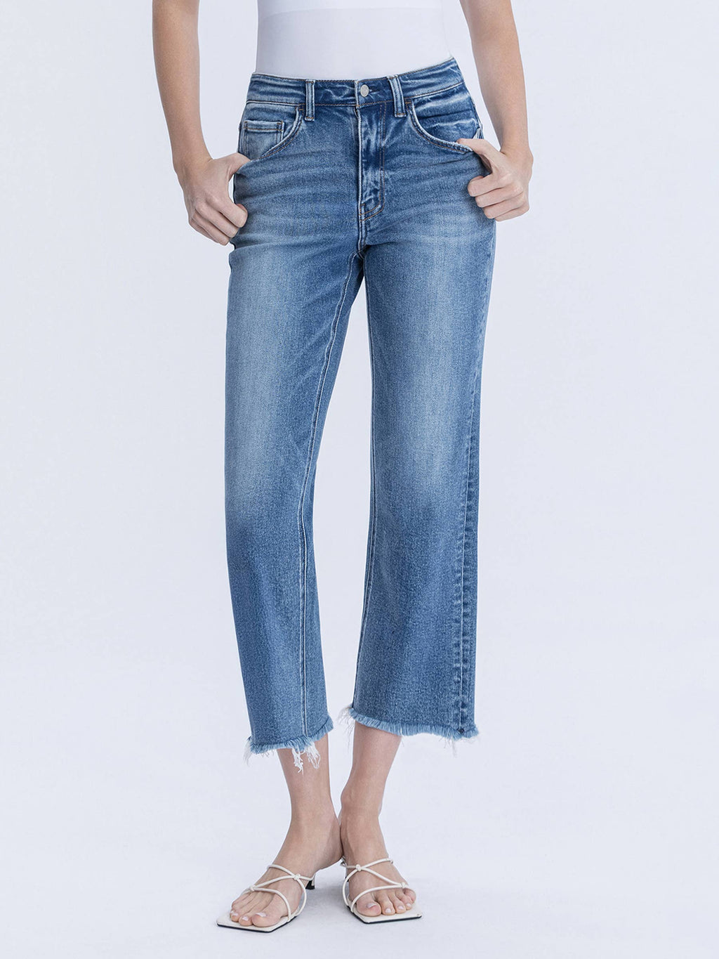 Well Made High Rise Frayed Hem Crop Jeans