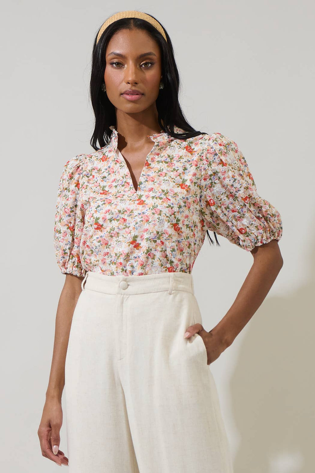 Rayden Floral Split Neck Top