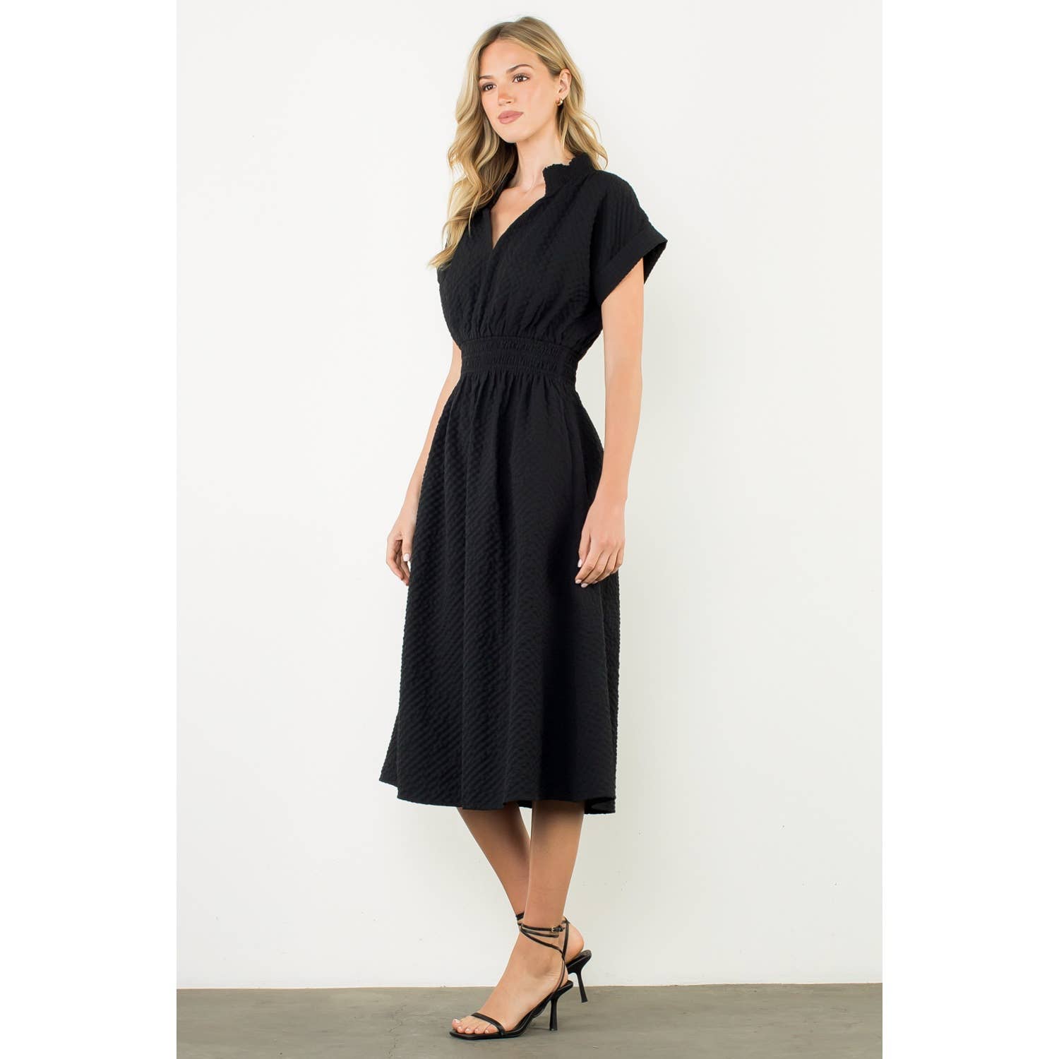 The Ruth Textured Split Neck Dress