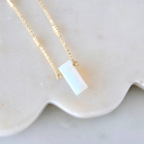 Amethyst or Opalite Rectangle Necklace 