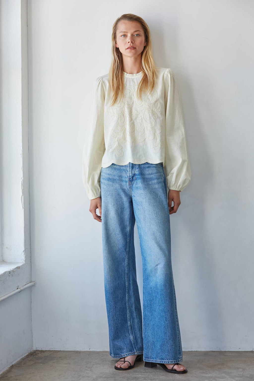 The Jordyn Mock Ruffle Neck Embroidered Top