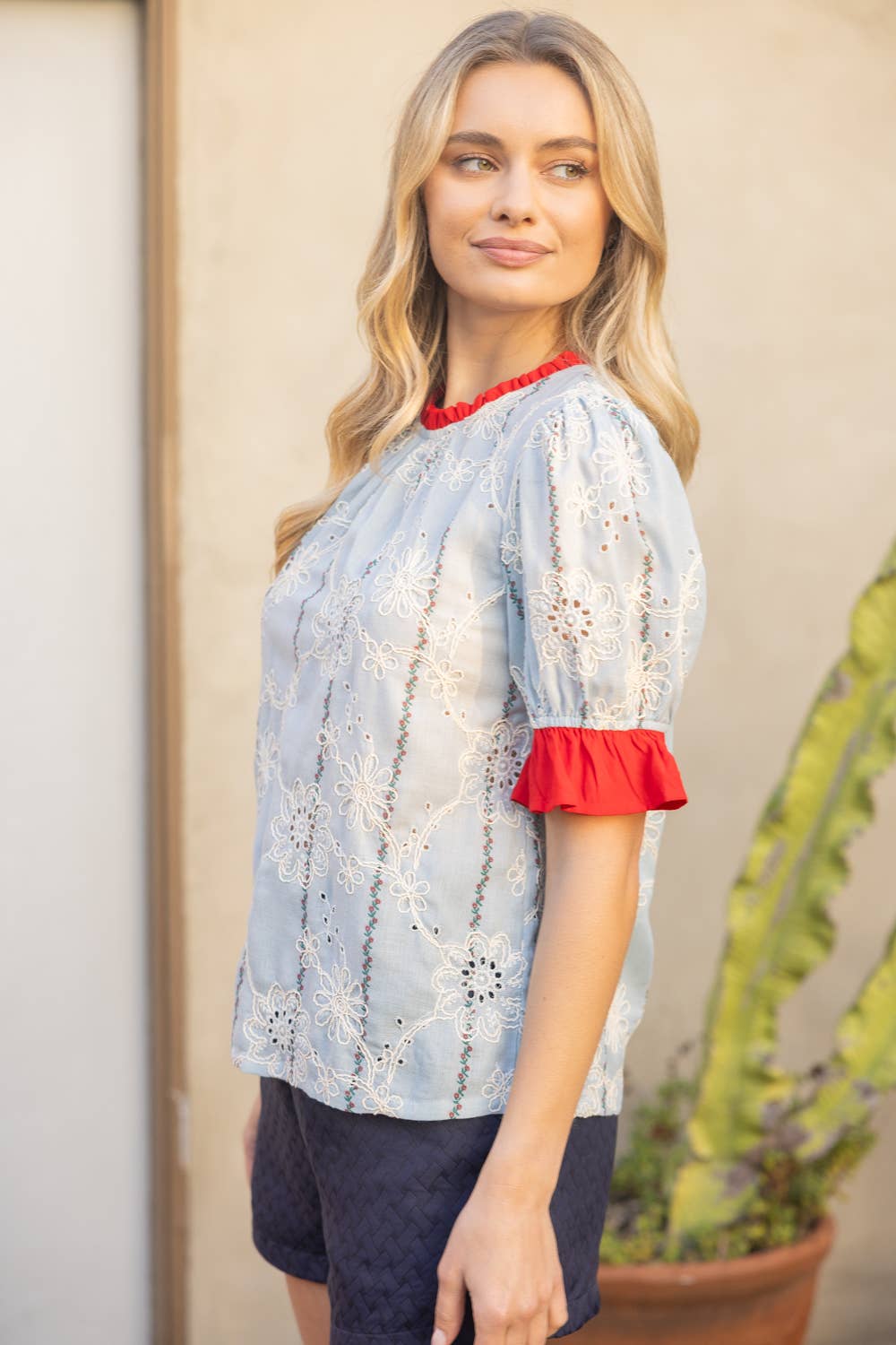 The Lynne SS Eyelet Embroidered Top