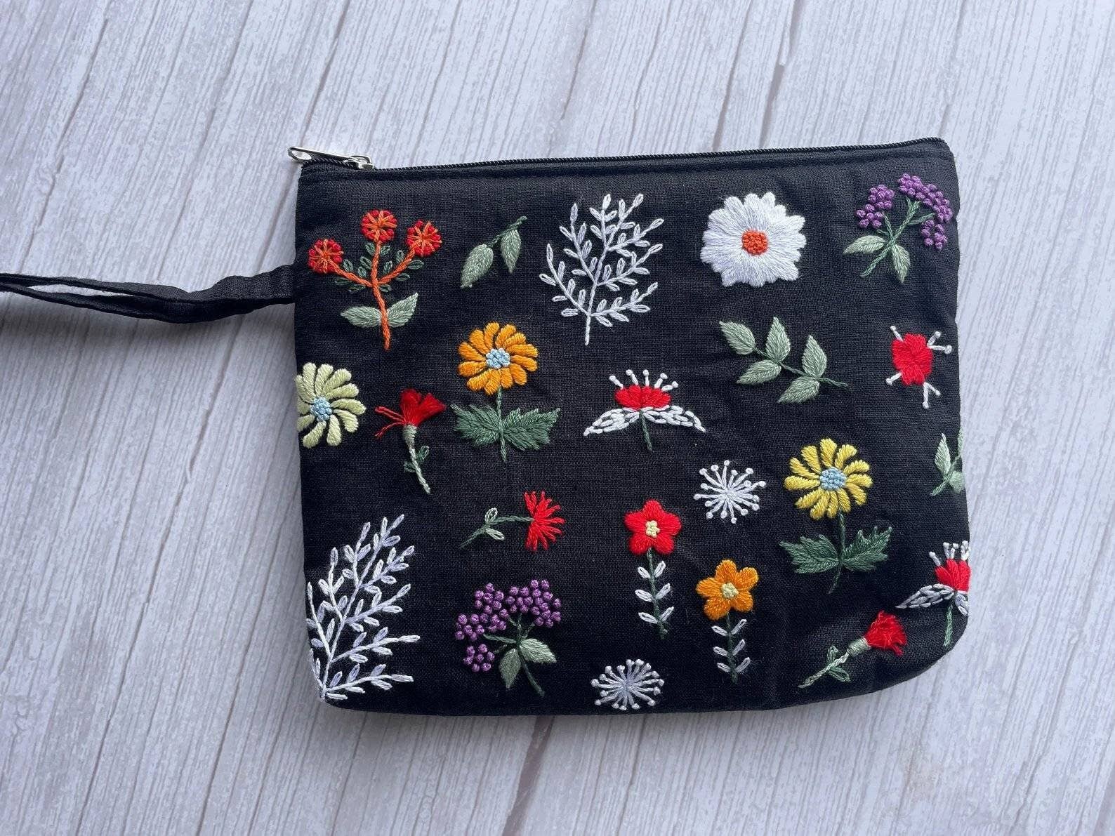 Flower Embroidered Cosmetics Bag