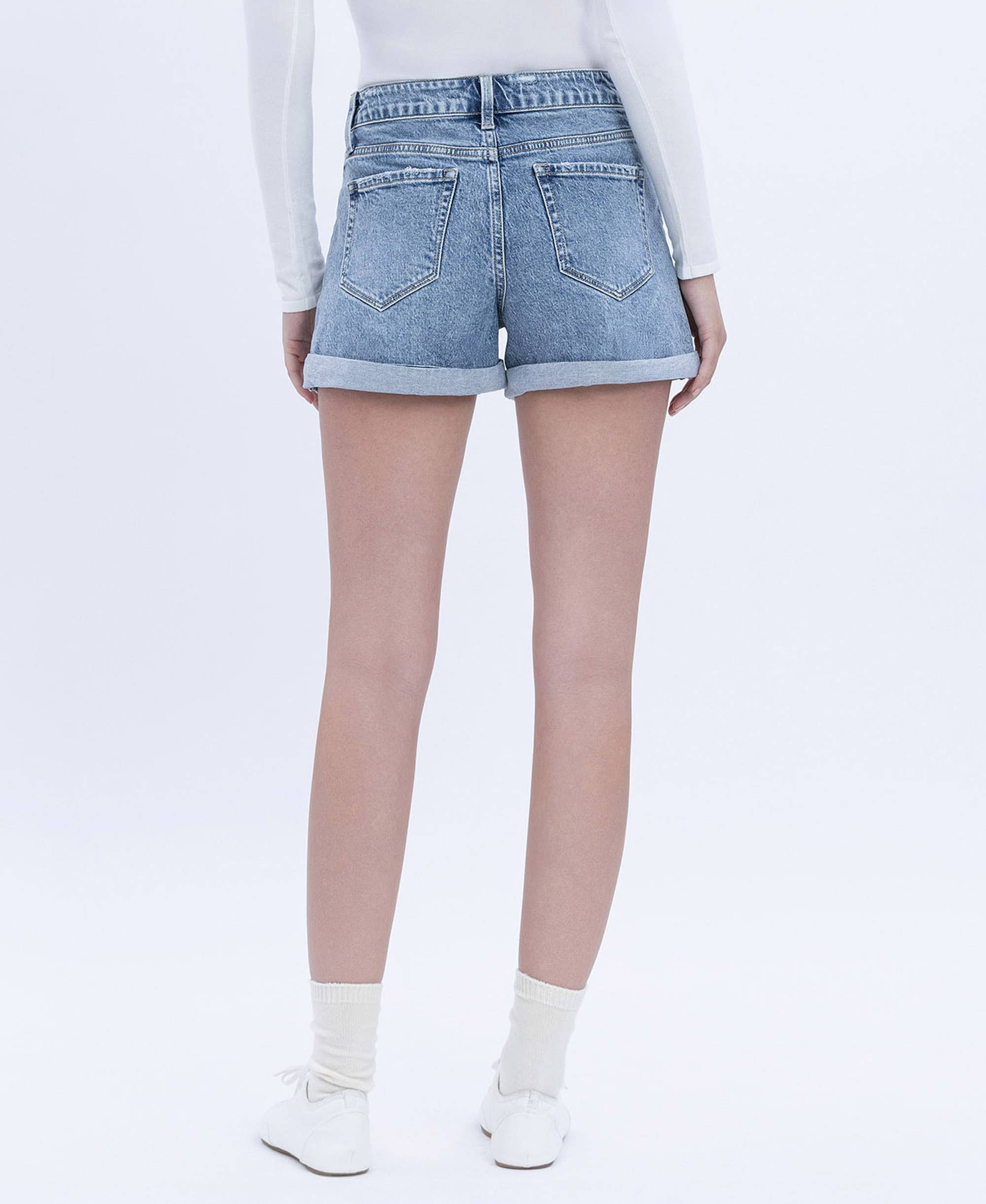 High Rise Cuffed Denim Shorts