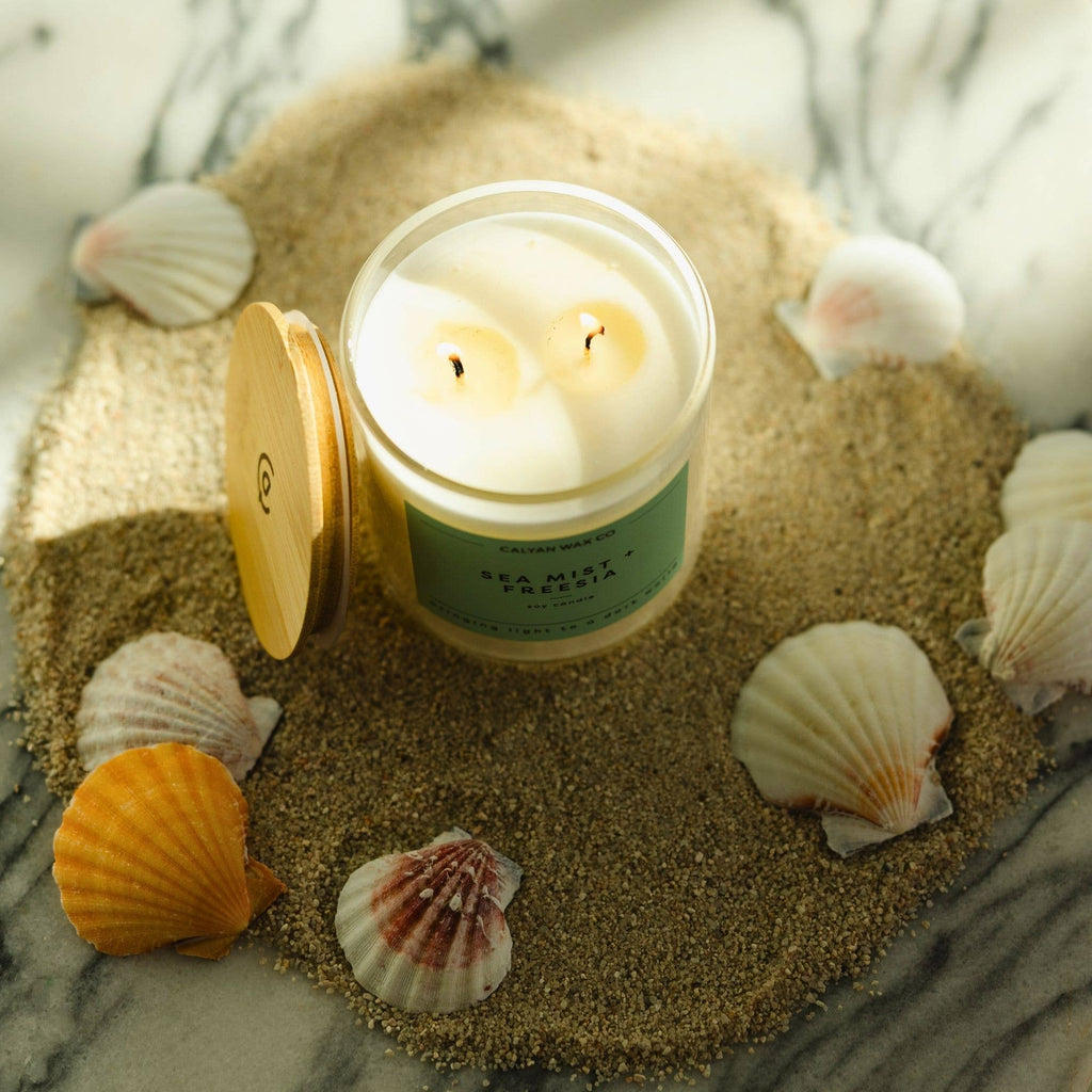 Sea Mist + Freesia - Clear Glass Tumbler Soy Candle