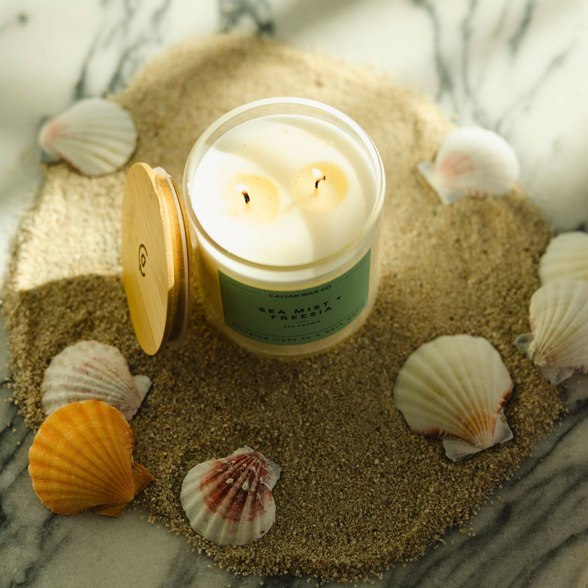 Sea Mist + Freesia - Clear Glass Tumbler Soy Candle