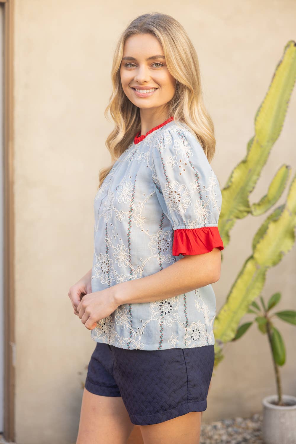 The Lynne SS Eyelet Embroidered Top