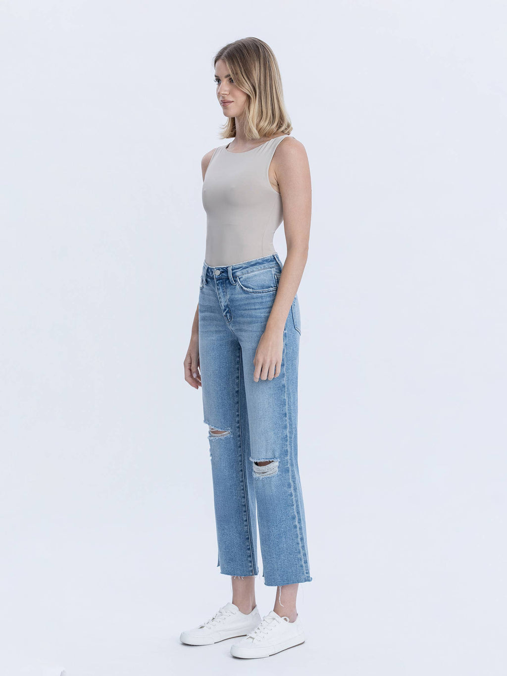 Peggy High Rise Raw Hem Crop Slim Wide Jeans