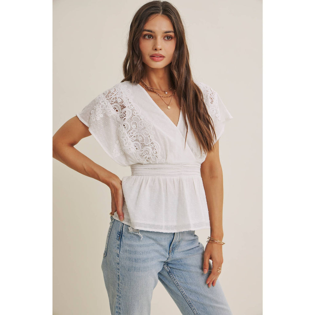 The June Swiss Dot Lace Peplum Blouse