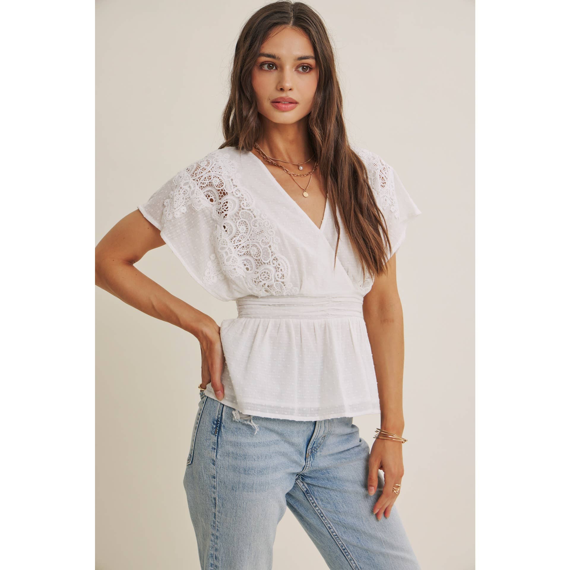 The June Swiss Dot Lace Peplum Blouse
