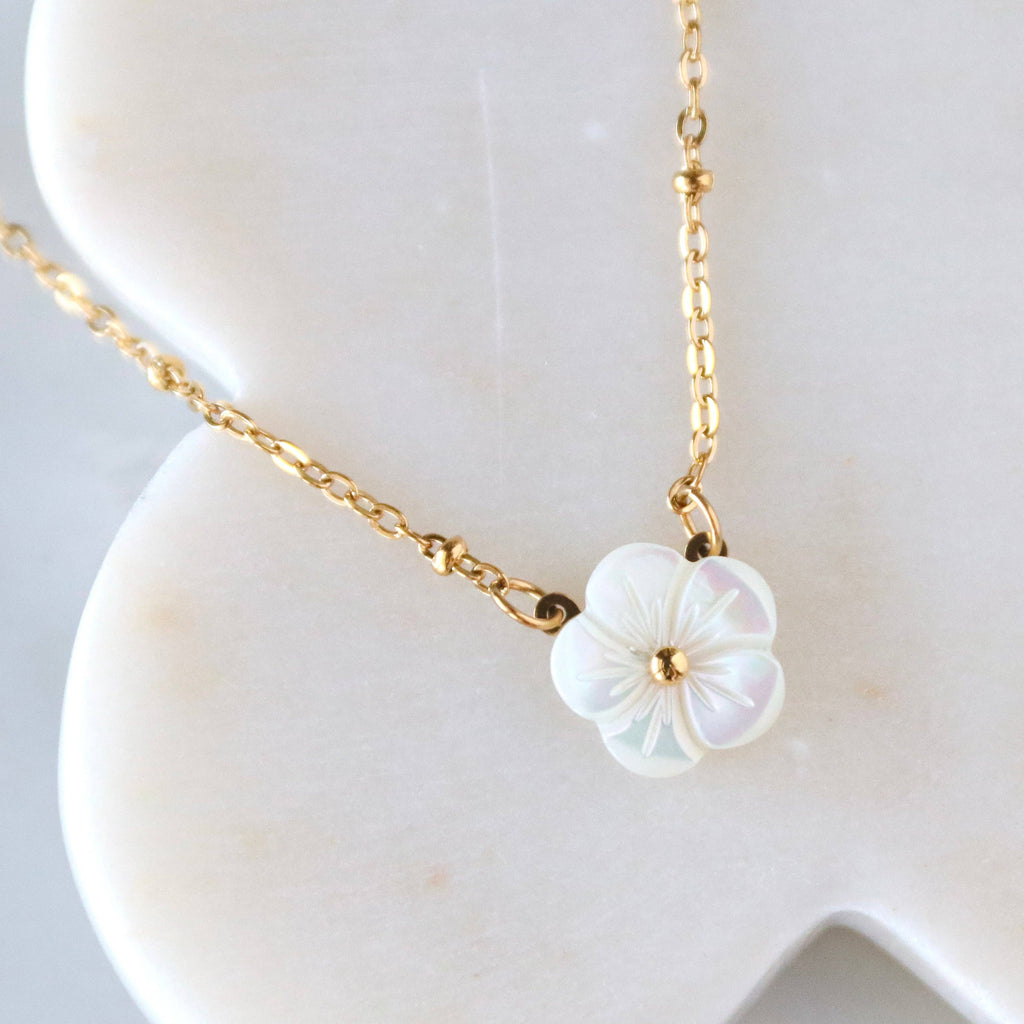 Mother of Pearl Flower Necklace - Waterproof