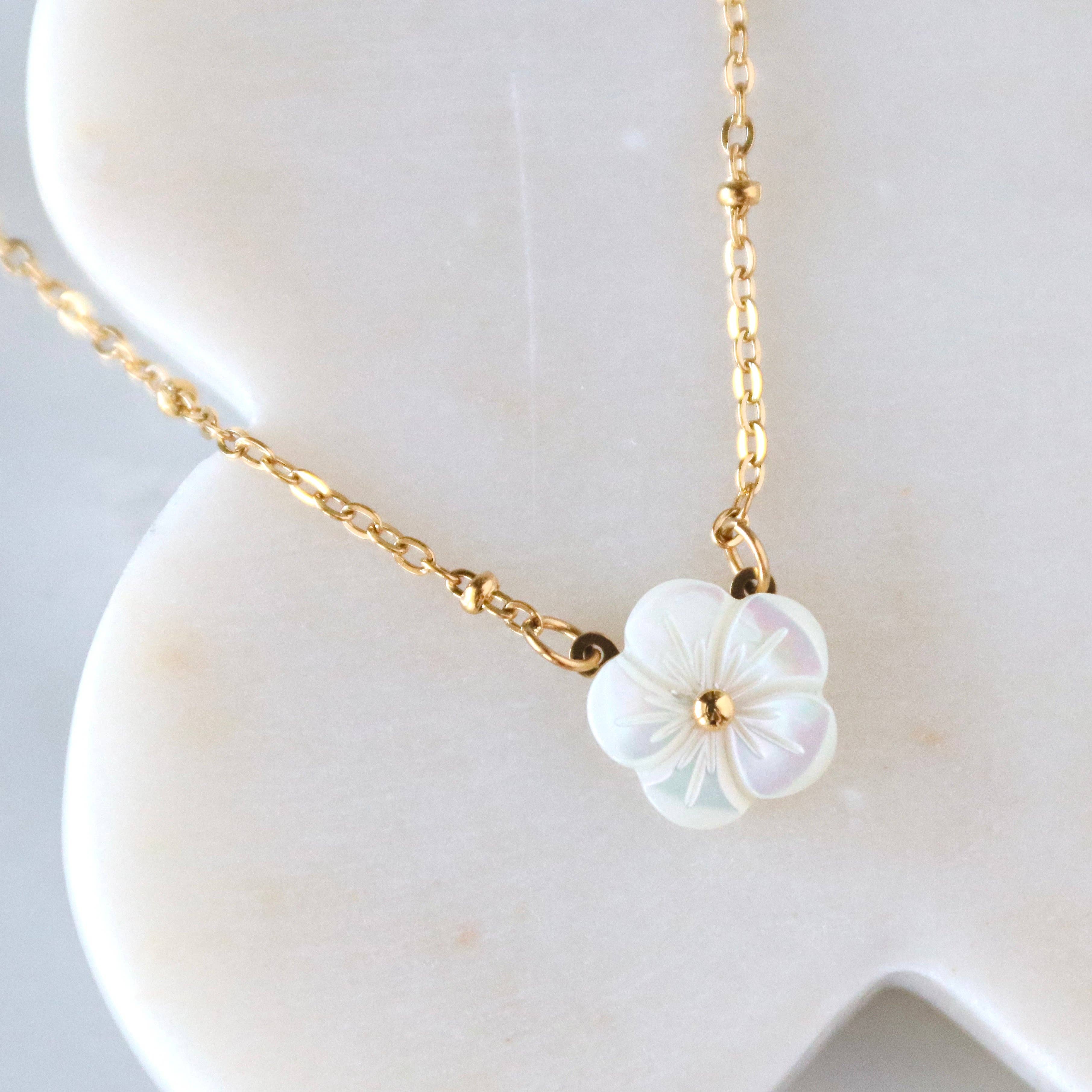 Mother of Pearl Flower Necklace - Waterproof