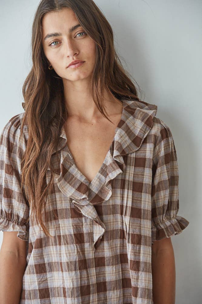 The Yara Printed Ruffle V-Neck Top