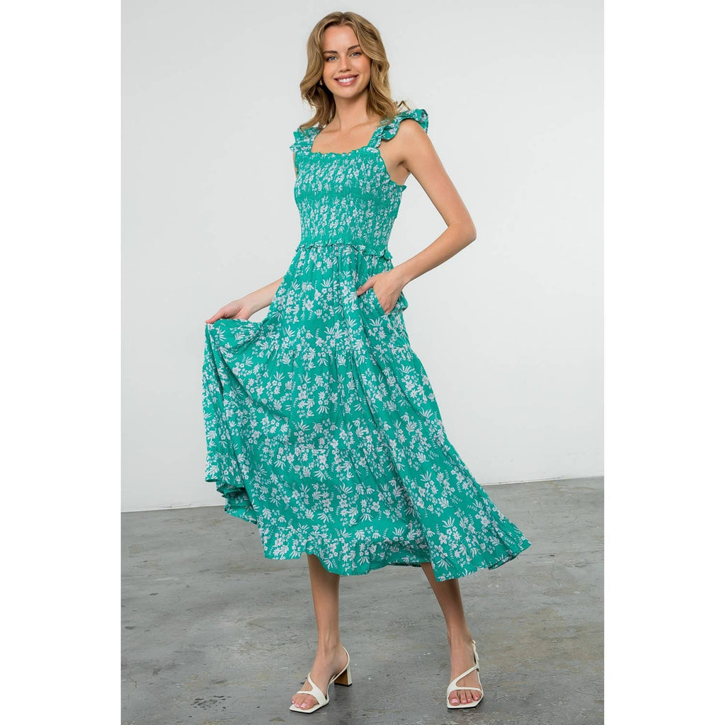 The Jasmine Green Floral Smocked Maxi Dress