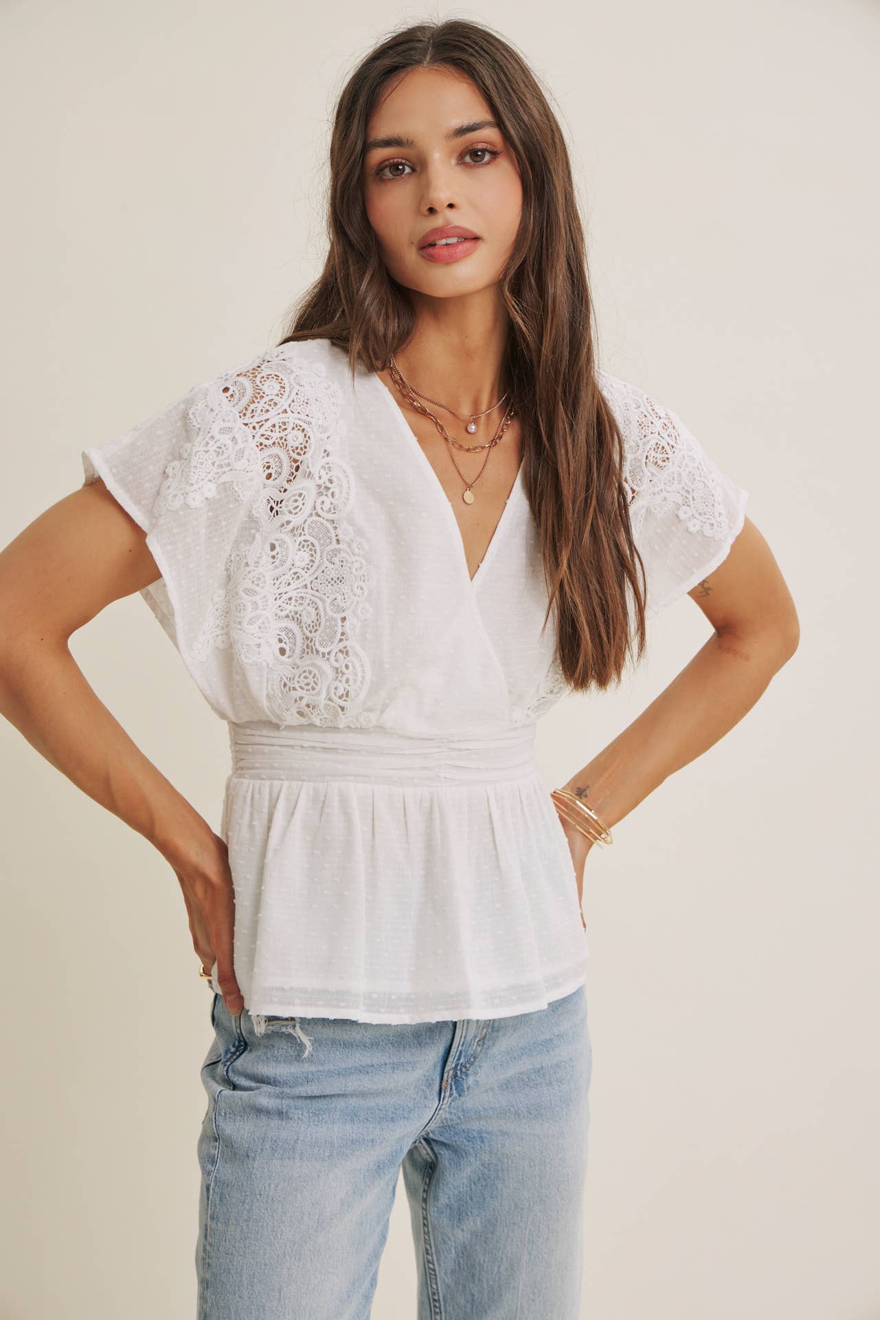 The June Swiss Dot Lace Peplum Blouse
