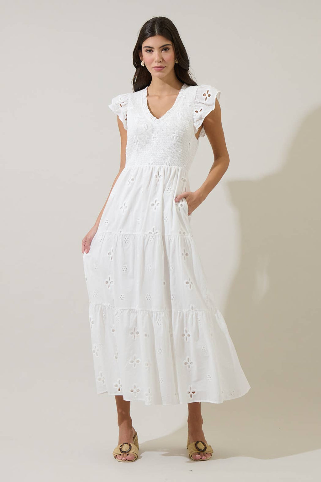 Kinna Eyelet Tiered Midi Dress