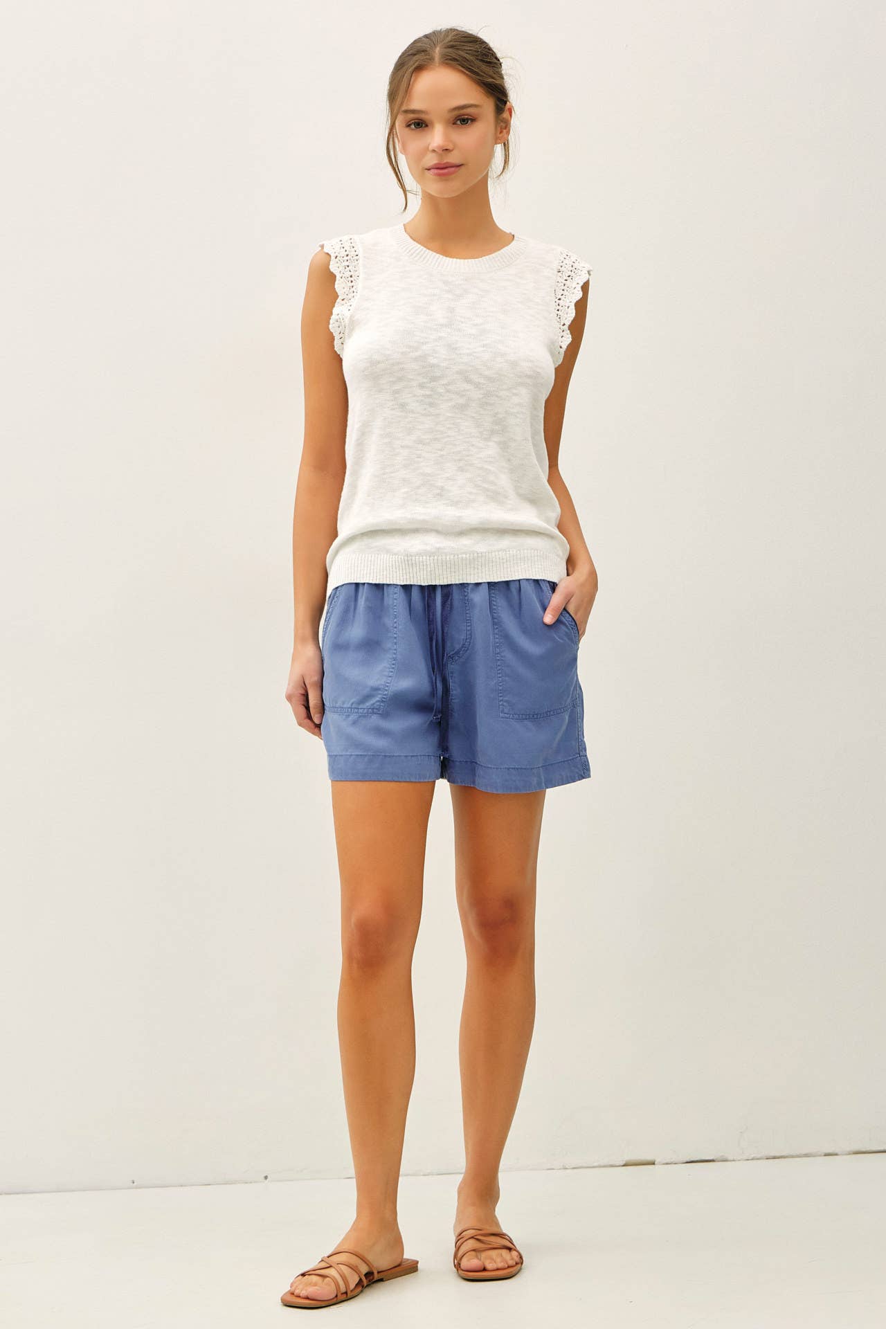 The Allie Crochet Ruffle Cap Sleeve Top