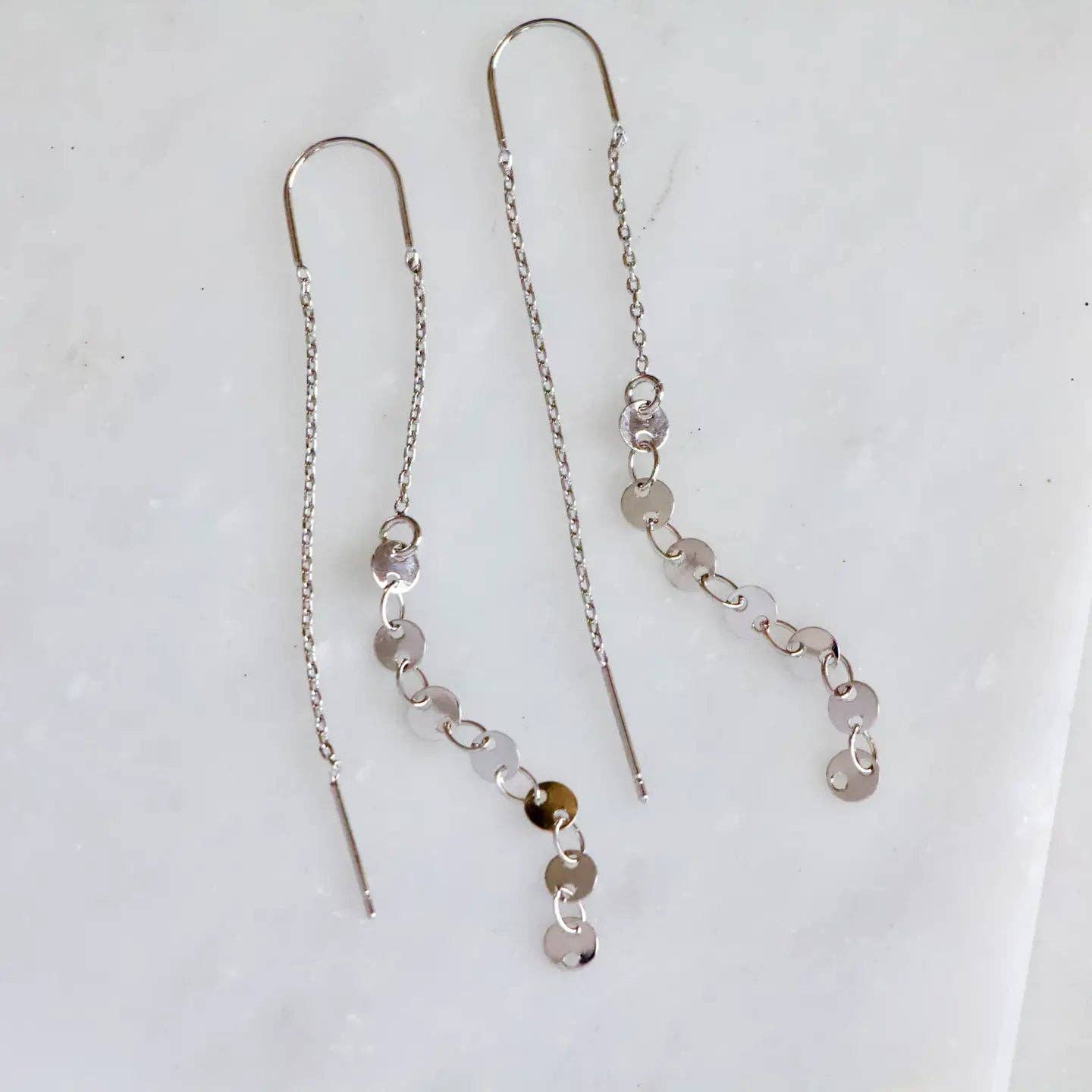 Coin Threader Earrings - Silver