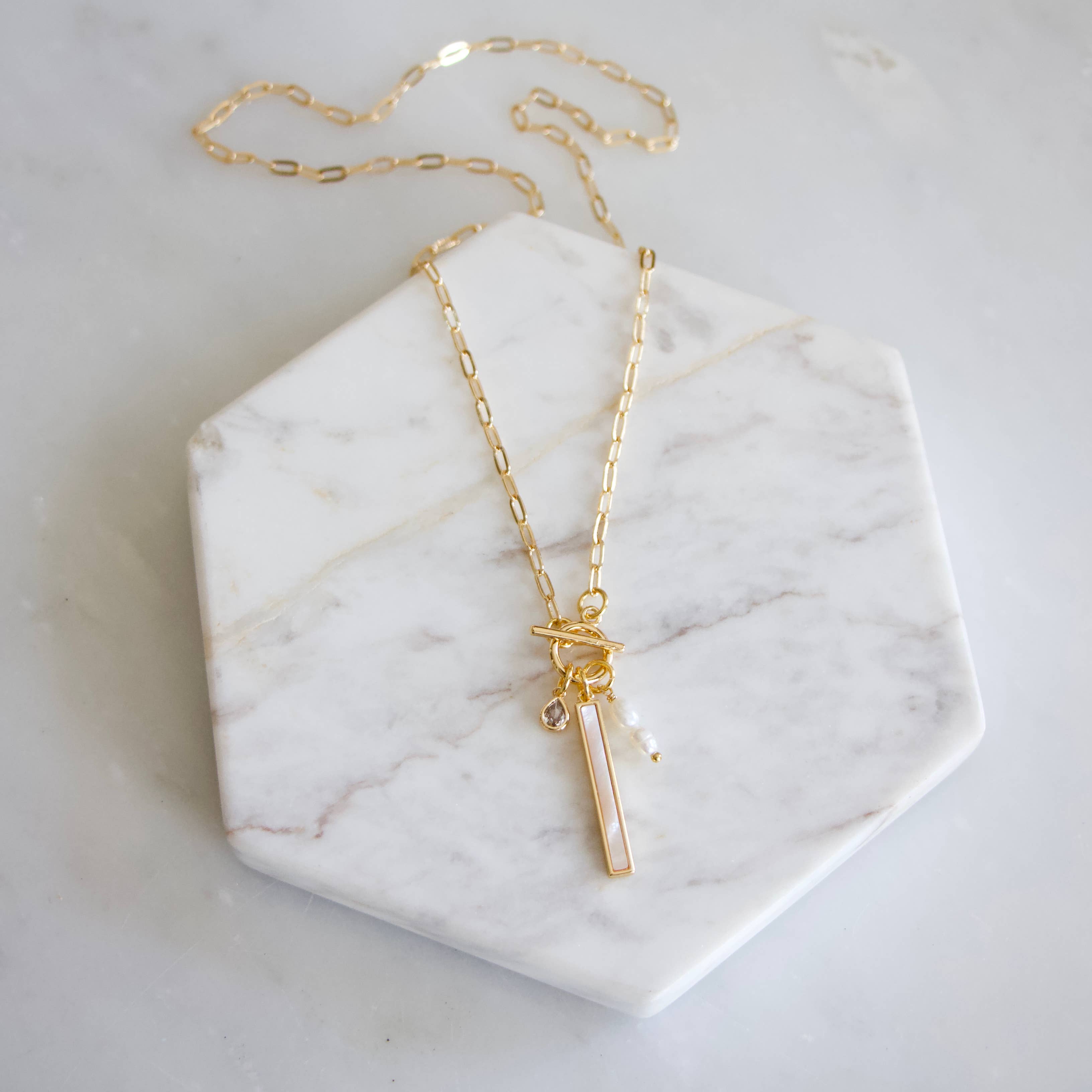 Mother of Pearl Charm Toggle Necklace 