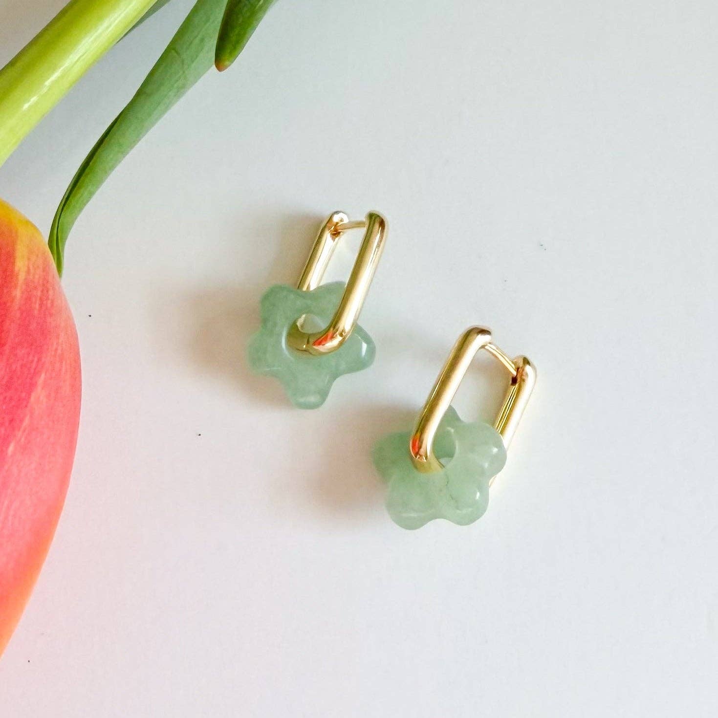 Stone Flower Hoop Earrings