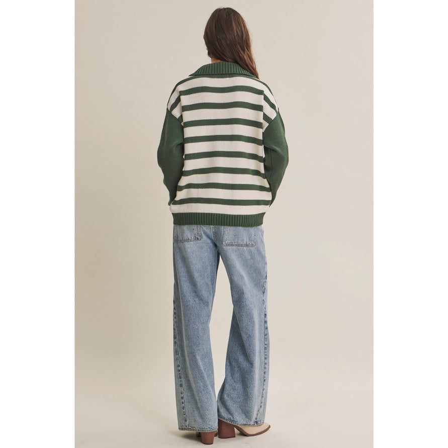 The Sasha Half-Zip Striped Sweater