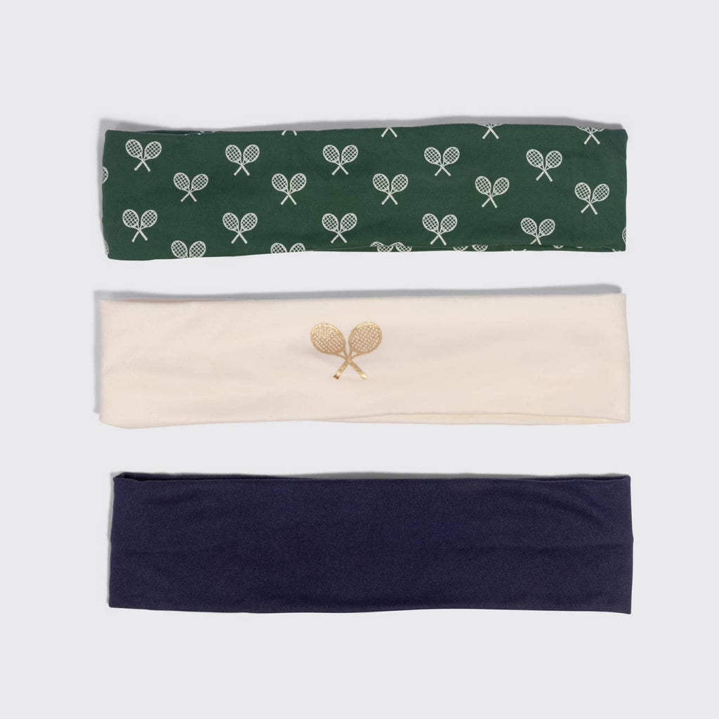 Recycled Fabric Active Headbands 3pc Set- Cream, Court Green & Navy Blue