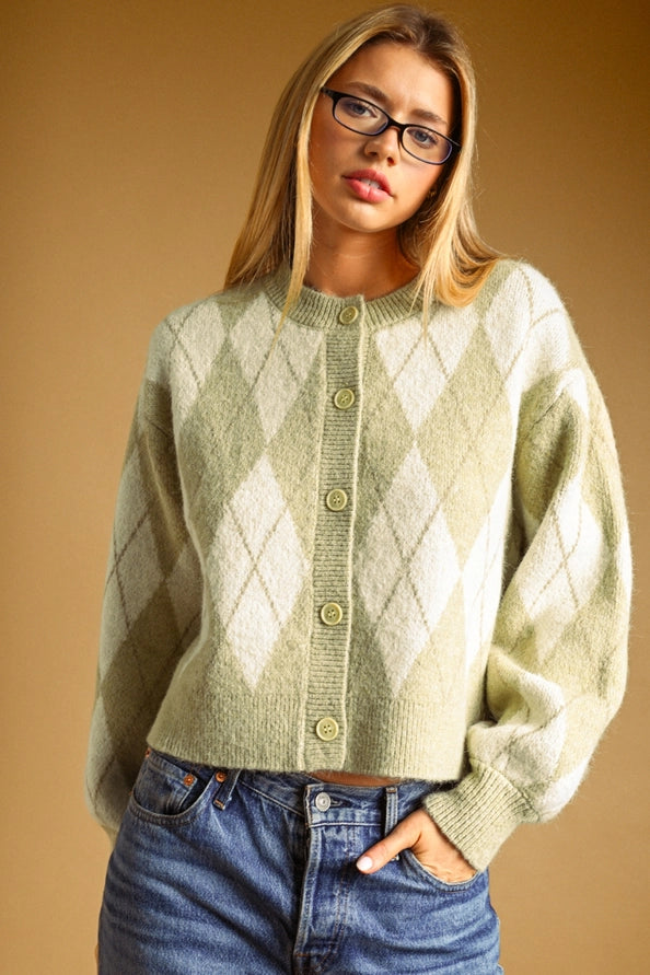 The Dusty Argyle Pattern Cardigan